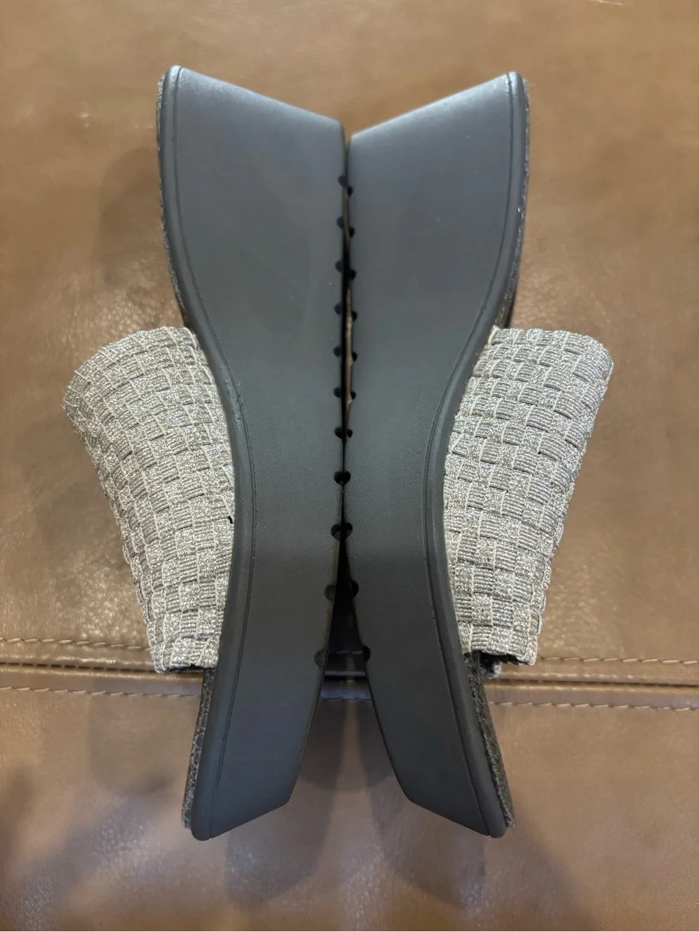 STEVEN by Steve Madden Silver Woven Slide cushioned heels